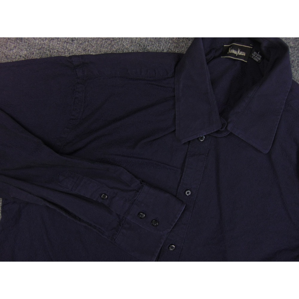 Neiman Marcus Shirt Mens Large Navy Blue Button Down Long Sleeve Cotton Dress‎